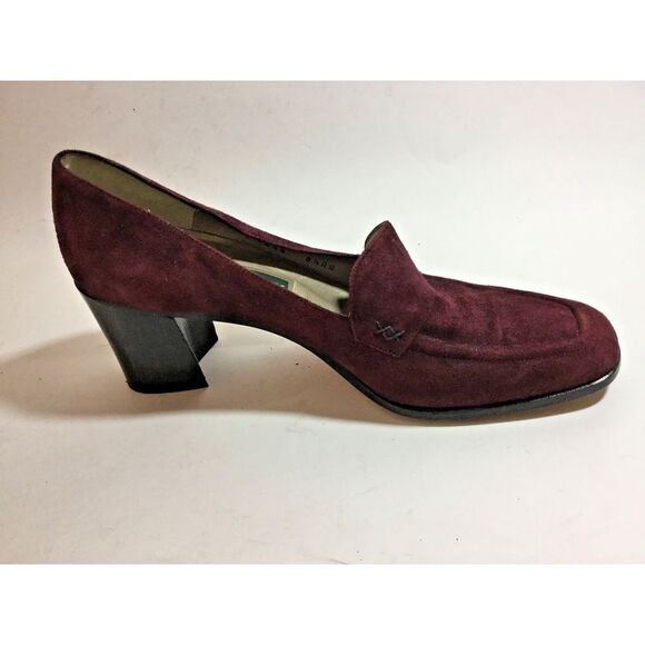 Womens Cole Haan suede Pumps shoes Leather Purple  Slip On Chunky Heels  8.5 AA - Picture 2 of 8